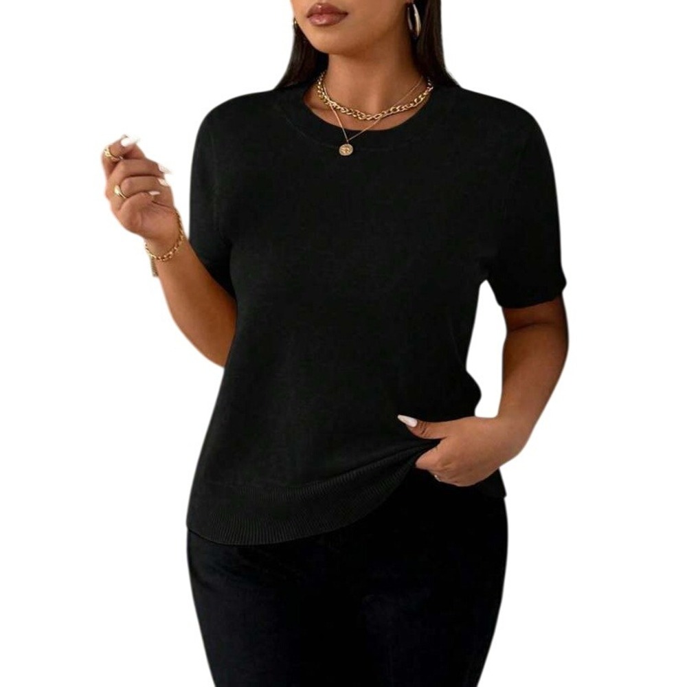 Shein Curve Plus Size Women Knit Short‎ Sleeve Sweater in Black - Size 3XL